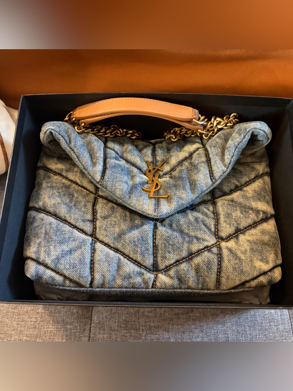 Saint Laurent Blue Denim Loulou Puffer - Picture 7 of 12